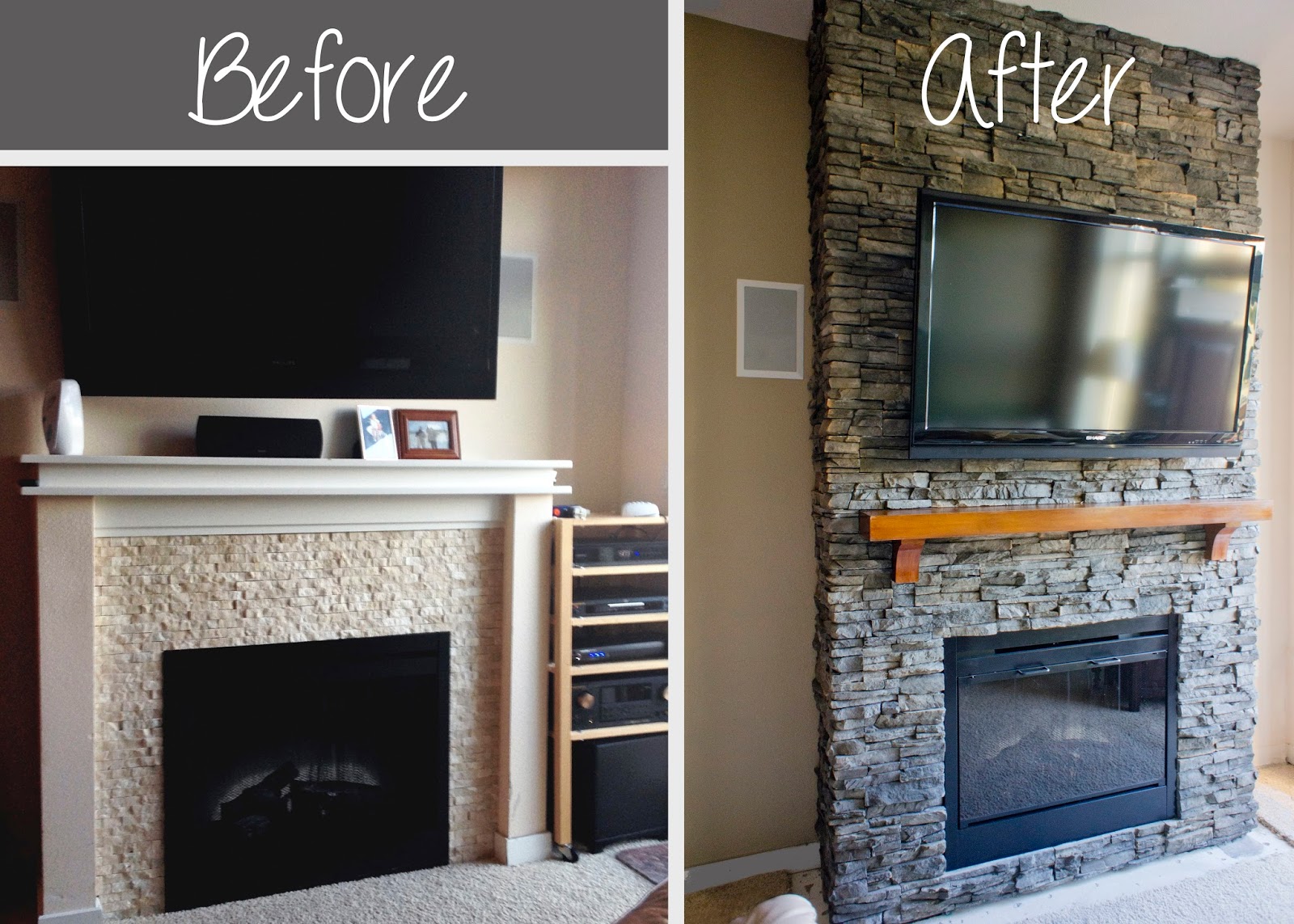 Hirondelle Rustique: DIY Stacked Stone Fireplace (First Remodeling Project Part 2)